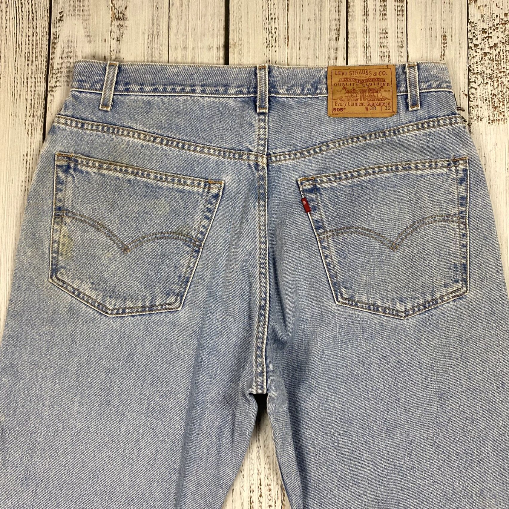 Levi's VTG Levi's 505 Denim Jeans Straight Leg 38x32 Regular Men Blue Light Wash 80s 90s Distressed No Pockets Zipper N/A Size US 38 / EU 54 - 7 Thumbnail