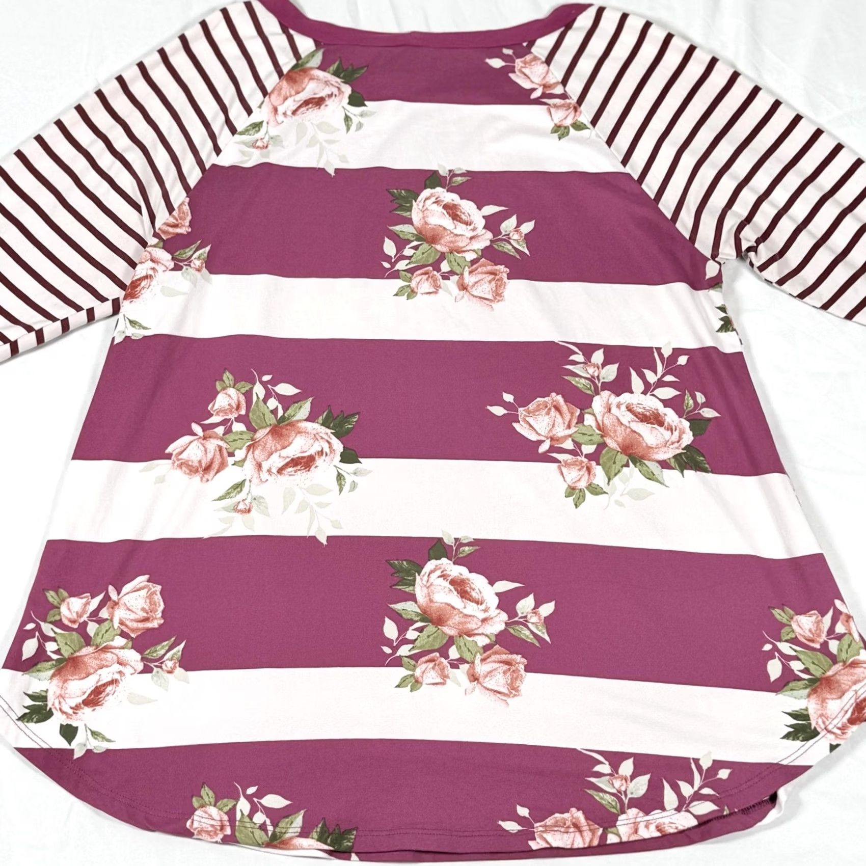 Pinko Emerald Shirt Womens Medium Pink White Floral Stripe 3/4 Sleeve Raglan Tunic Size M / US 6-8 / IT 42-44 - 4 Thumbnail