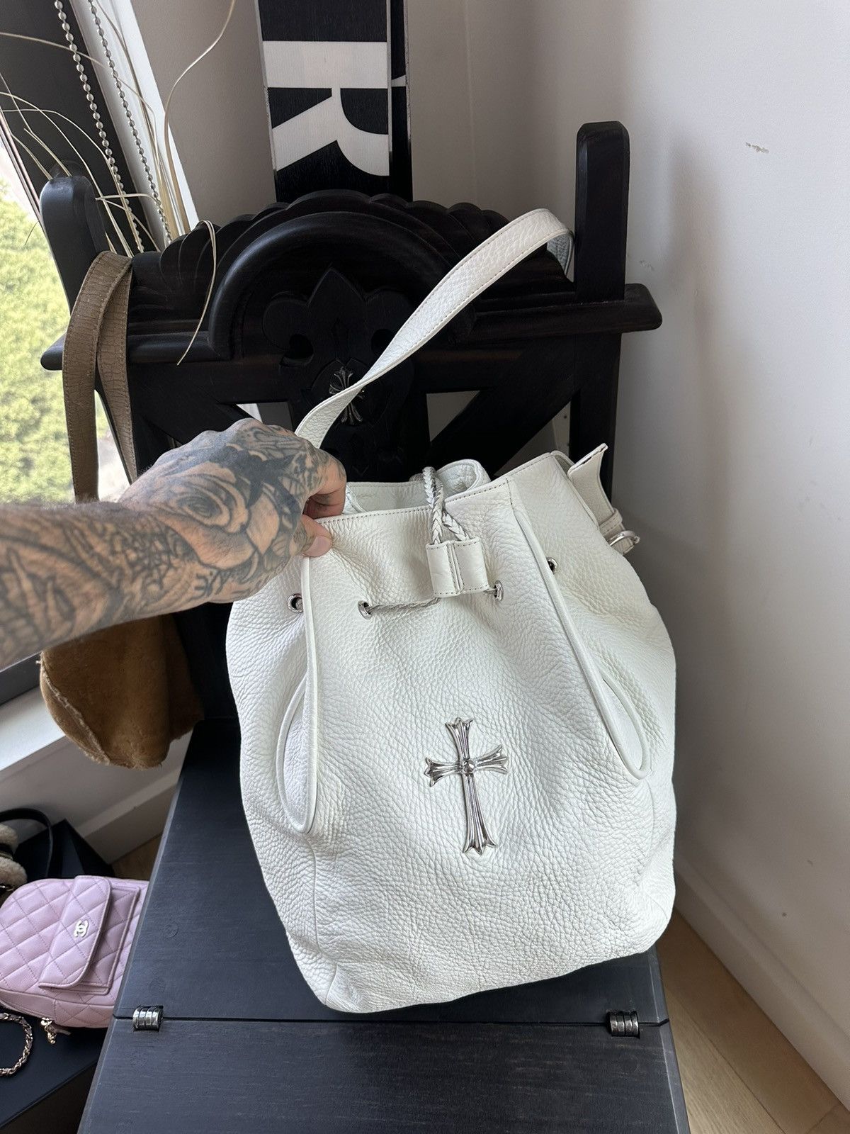 Chrome Hearts CHROME HEARTS XL LARGE WHITE LEAHER HIPPIE TRAVEL BAG Size ONE SIZE - 5 Thumbnail