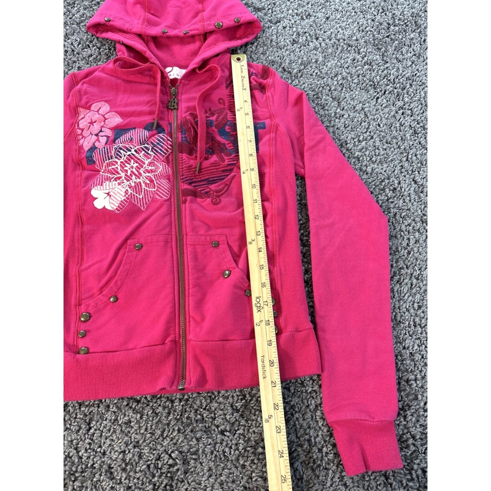 Vintage VINTAGE Request Hoodie Mens Medium Full Zip Floral Embroidered Y2K Pink Corona? Size US M / EU 48-50 / 2 - 2 Thumbnail