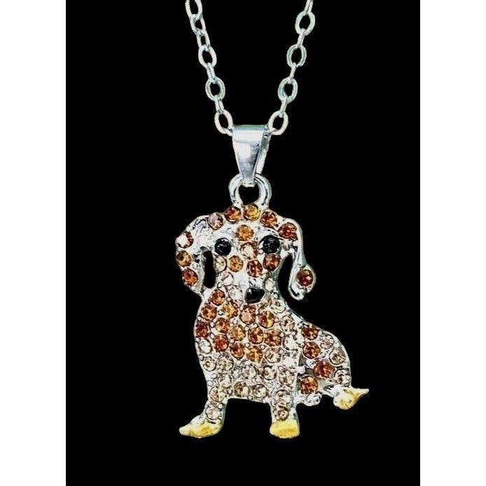 Handmade Dachshund Necklace New Rhinestones 16 inch Chain 2 piece Set Size ONE SIZE - 1 Thumbnail