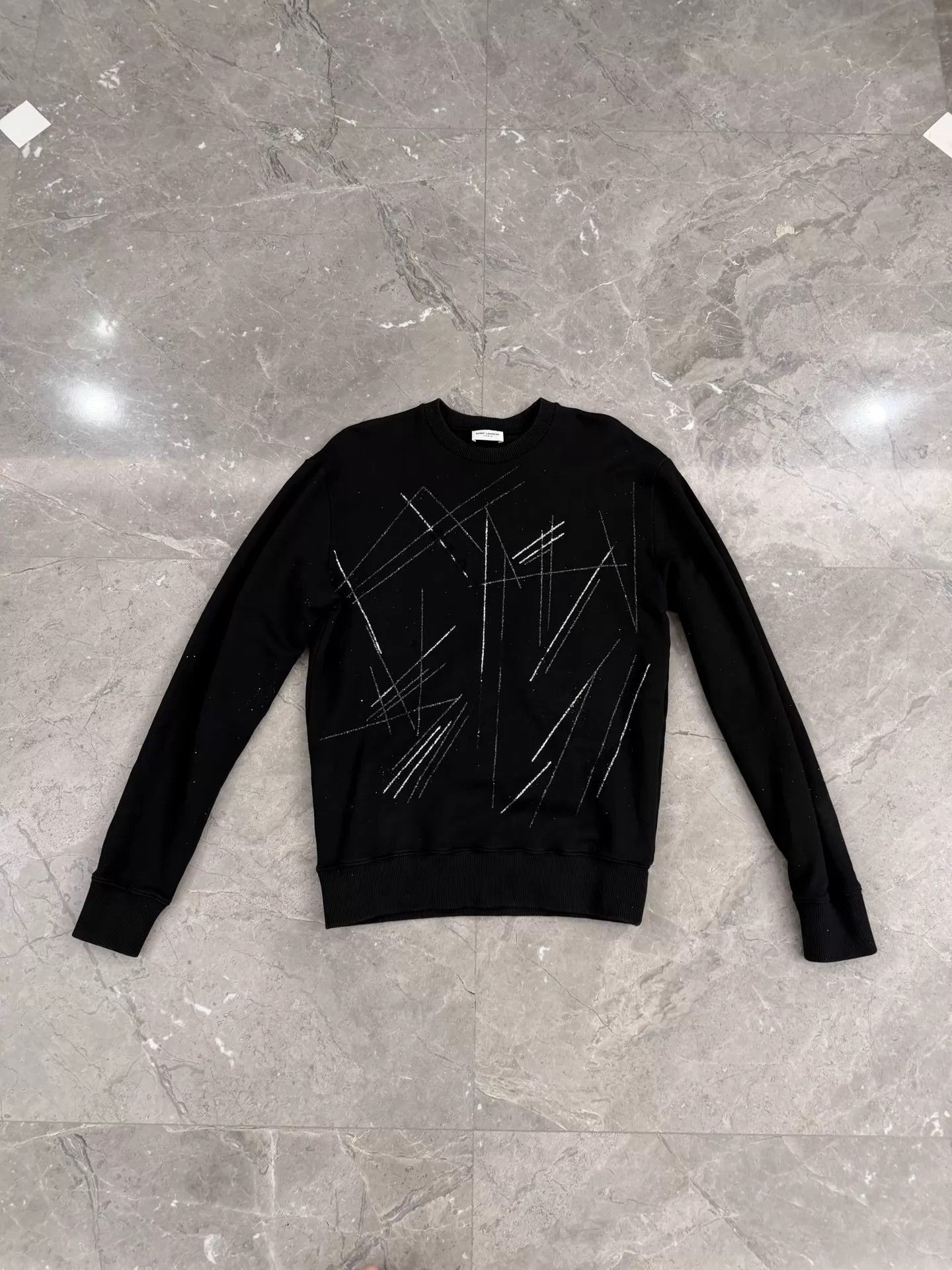 Saint Laurent Paris SLP Black Crewneck Sweatshirt - Bright Pink Firework Print S Size US S / EU 44-46 / 1 - 1 Thumbnail