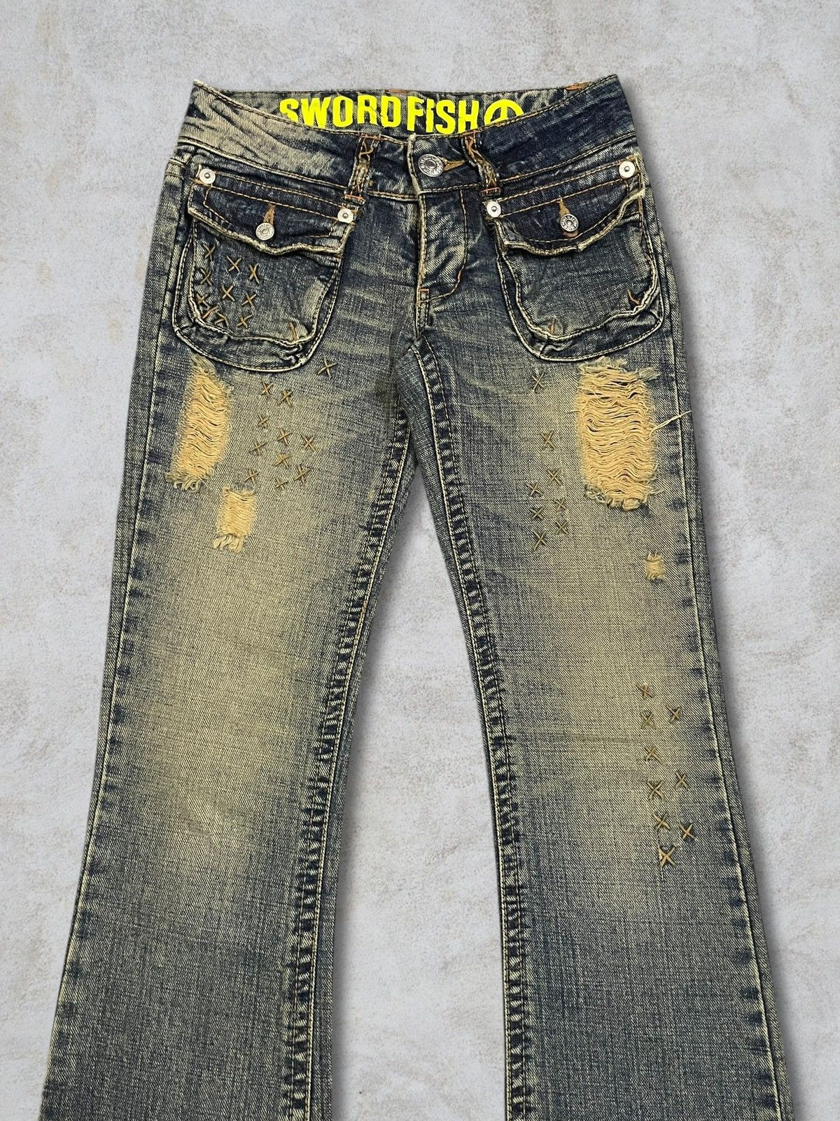 CIVARIZE Japanese Brand Women Punk Bootcut Bush Pants Mud Wash Jeans Size 26" / US 2 / IT 38 - 6 Thumbnail