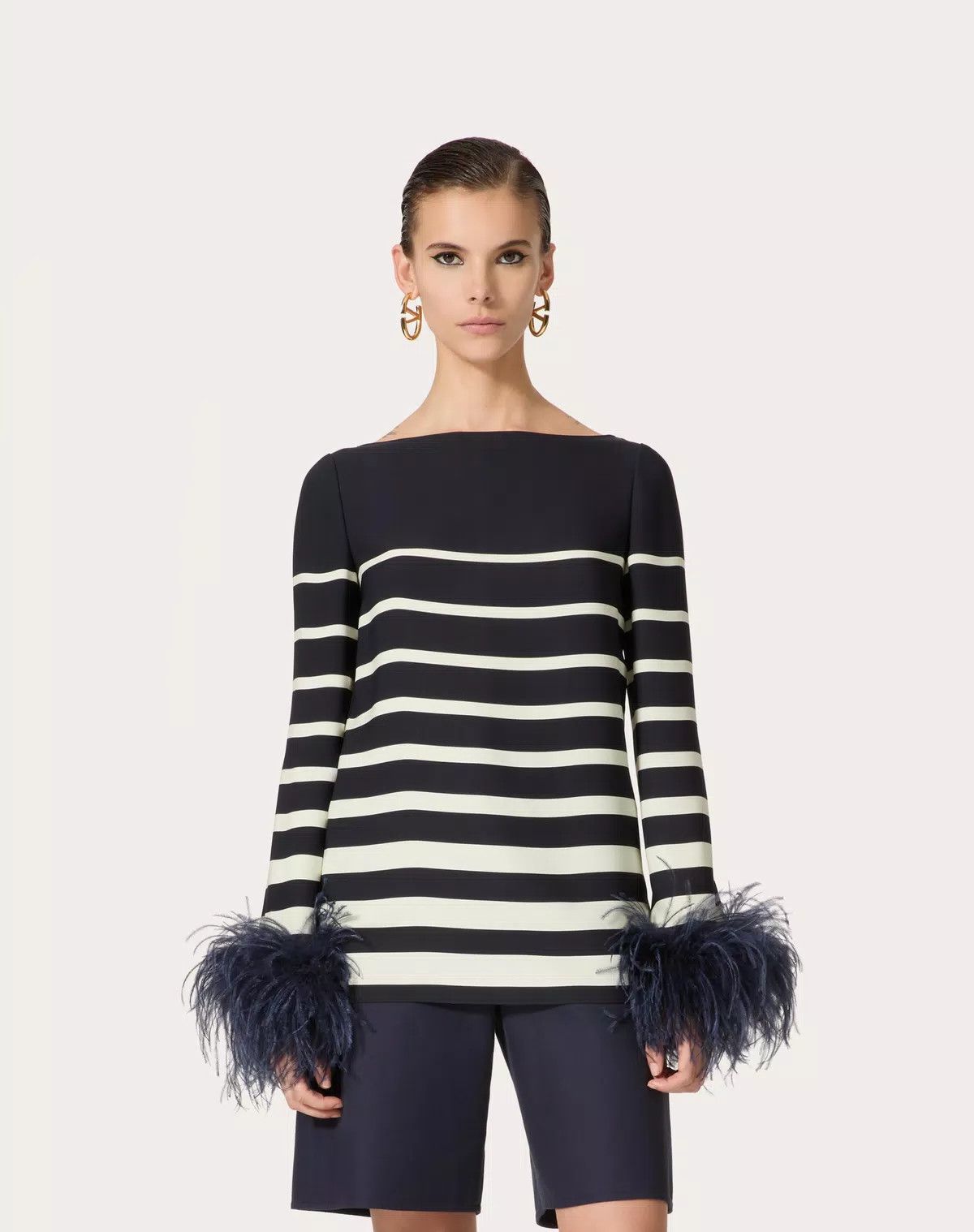 Valentino o1s1wg110426 Cady Valentino Roomview Top in Navy/Ivory Size L / US 10 / IT 46 - 3 Thumbnail