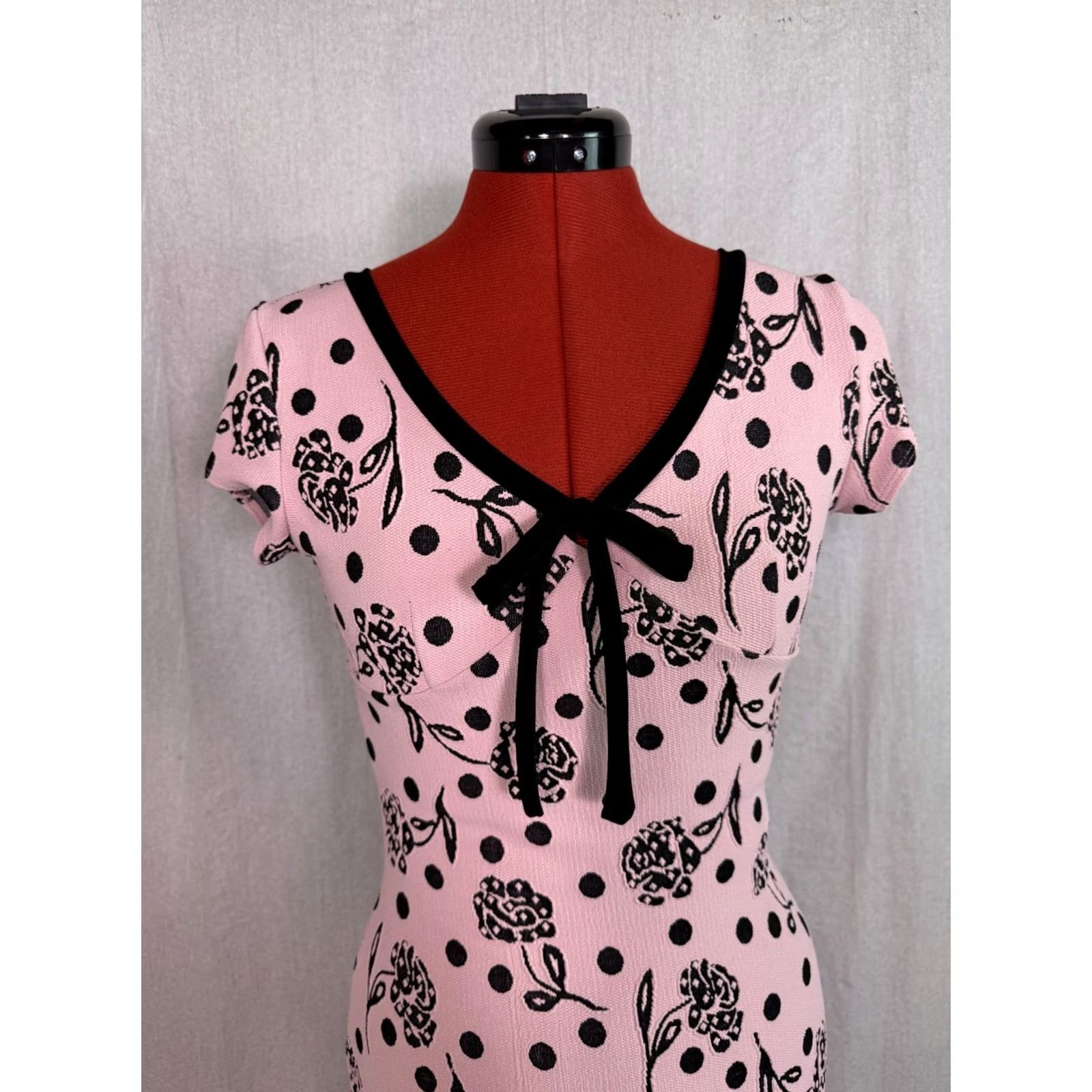 Pinko VINTAGE ZOKAI Pink Black Floral Midi Sheath Dress Womens Size Small Y2K D908 Size S / US 4 / IT 40 - 2 Thumbnail