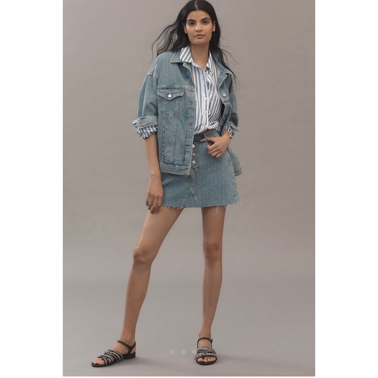 Anthropologie NWT Anthropologie Pilcro Jacquard Denim Mini Skirt Size 42" / US 20 - 3 Thumbnail