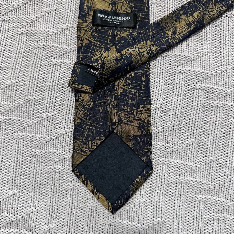 Vintage Vintage Mr Junko navy and gold abstract Chinese silk tie Size ONE SIZE - 3 Thumbnail