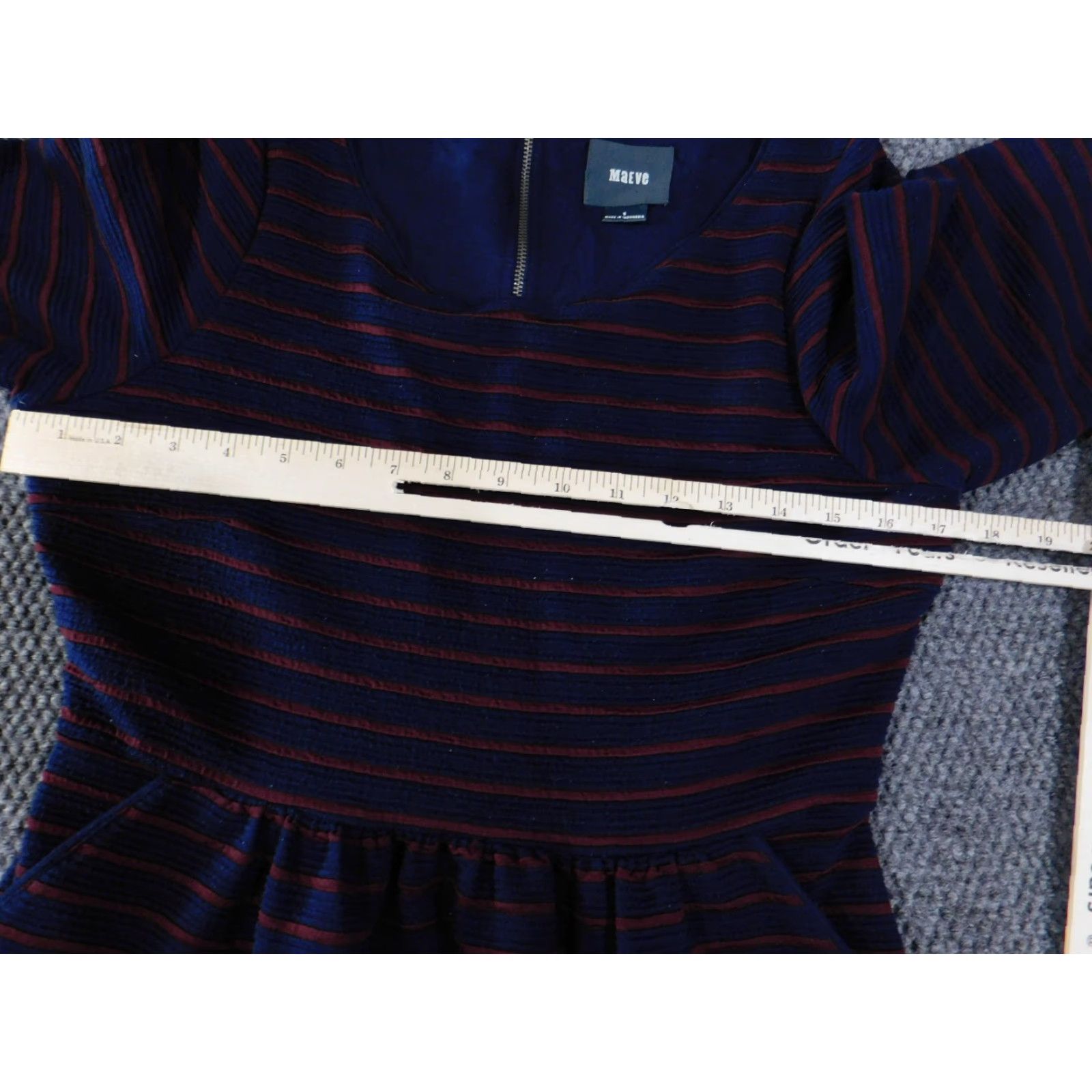Vintage Maeve Dress Womens 6 Navy Red Striped Fit & Flare Three Quarter Sleeve Shirt? Size M / US 6-8 / IT 42-44 - 4 Thumbnail