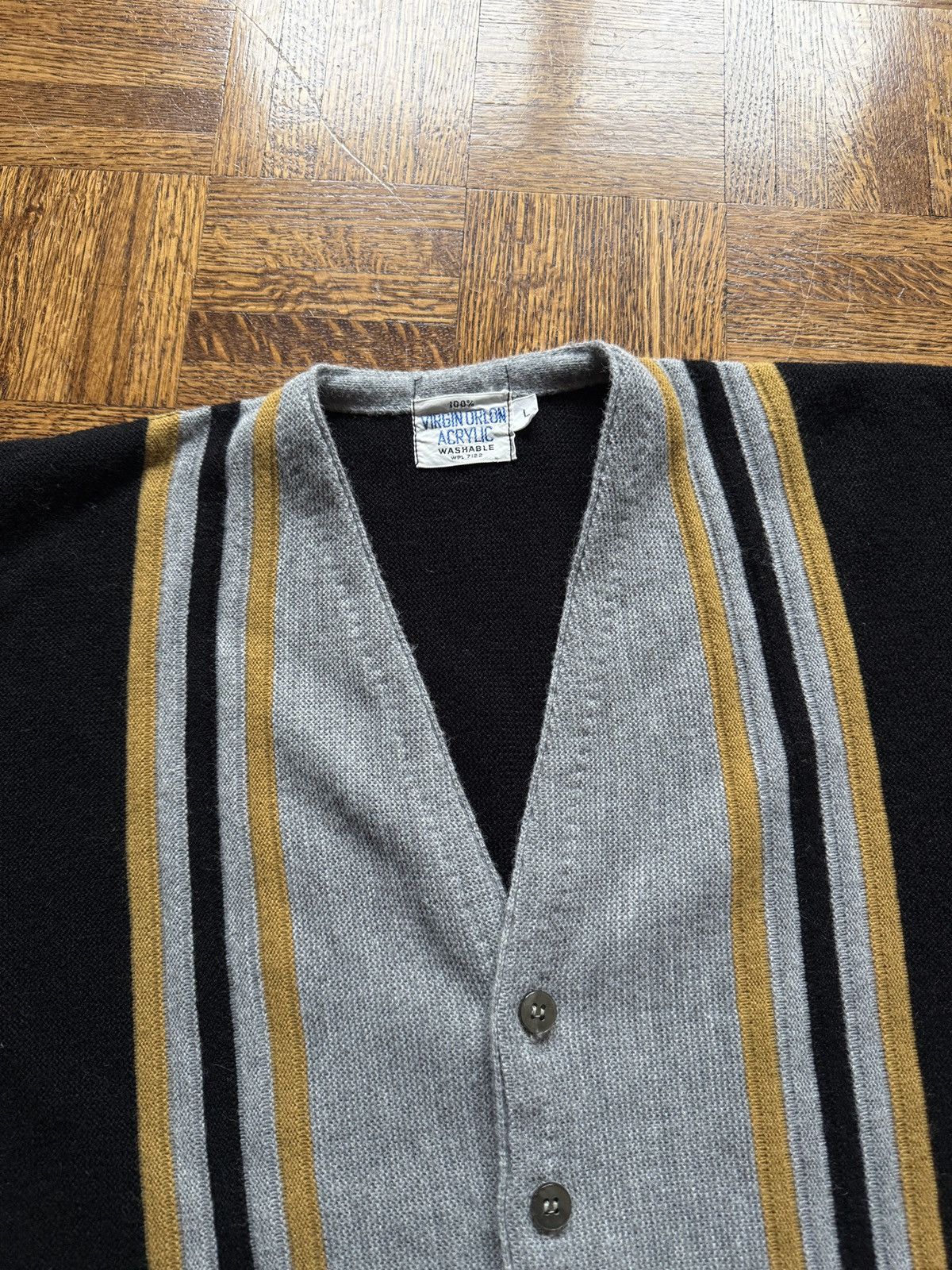 Vintage Vintage 60s Striped Virgin Orlon Acrylic Cardigan Sweater Size US L / EU 52-54 / 3 - 4 Thumbnail