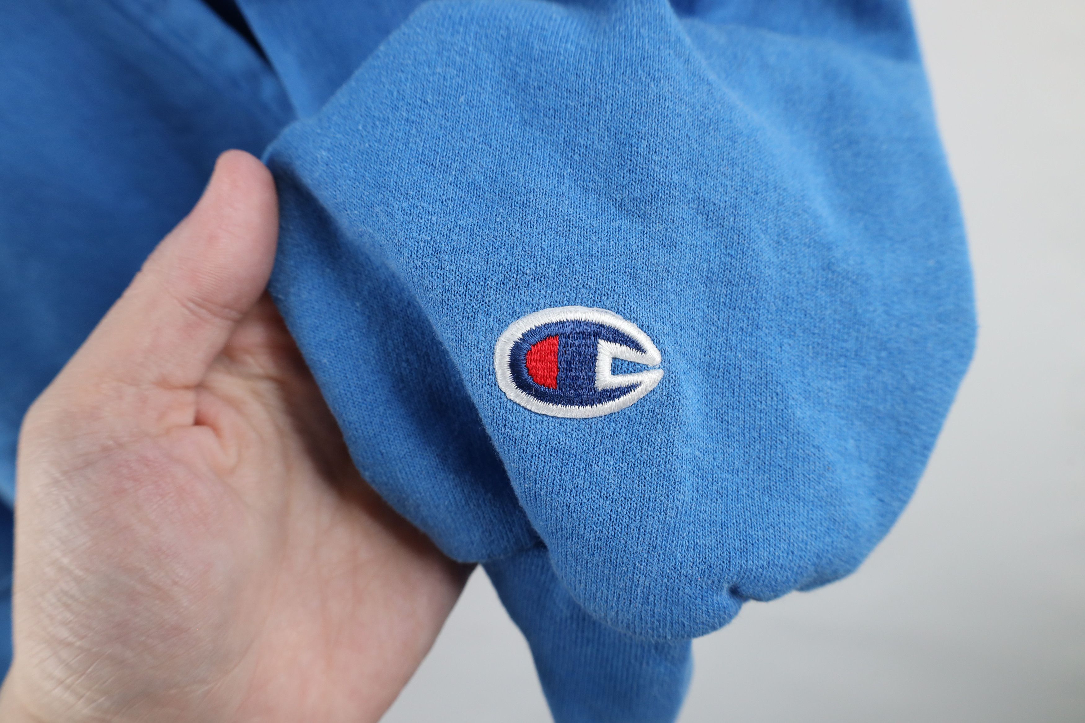 Champion × Vintage Vintage 90s Champion Faded Blank Hoodie Sweatshirt Blue Size US S / EU 44-46 / 1 - 4 Thumbnail