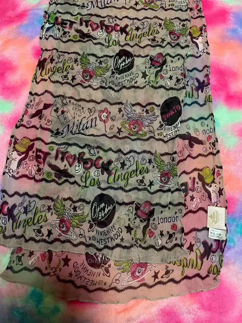 Vivienne Westwood Vivienne Westwood Colorful silk graffiti scarf long scarf, Size ONE SIZE - 4 Thumbnail
