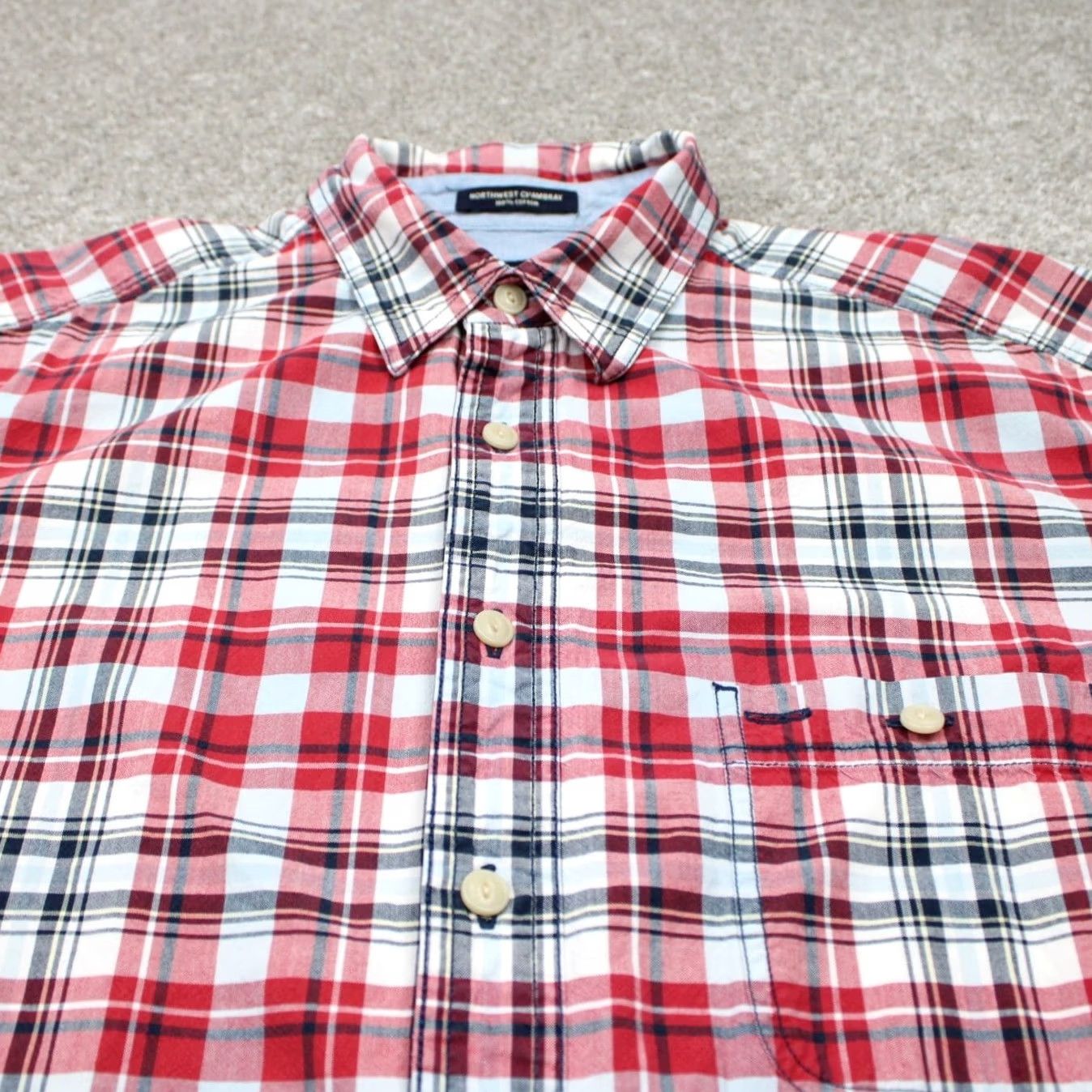Eddie Bauer Eddie Bauer Travex Button-Up Shirt Mens Large-Tall Red/Blue/White Cotton S/S Plaid Casual Vintage No Size US L / EU 52-54 / 3 - 4 Thumbnail