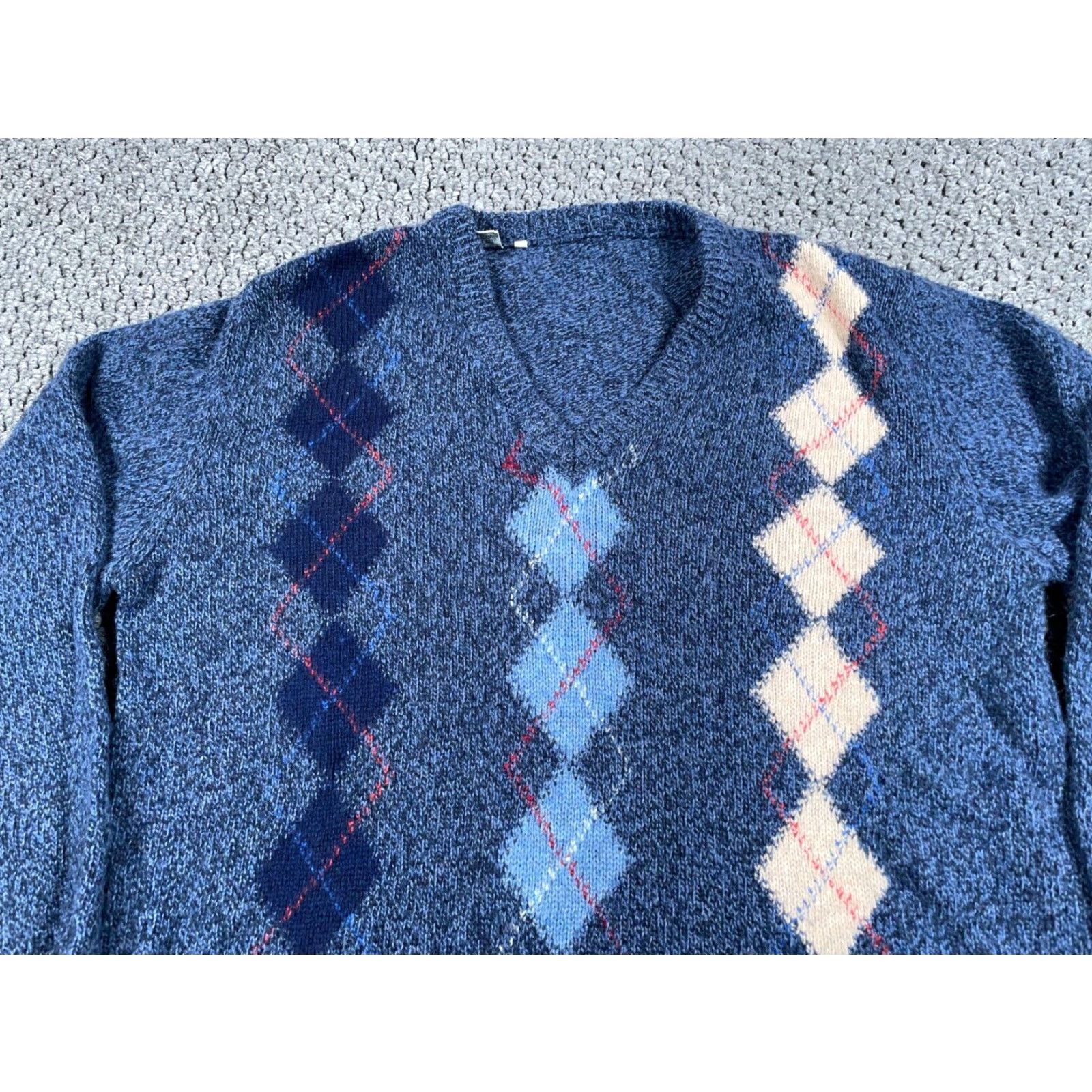 Vintage VINTAGE Argyle Pattern Wool Blend Sweater Mens Adult Large Blue Lightweight Preppy 90s Size US L / EU 52-54 / 3 - 4 Thumbnail