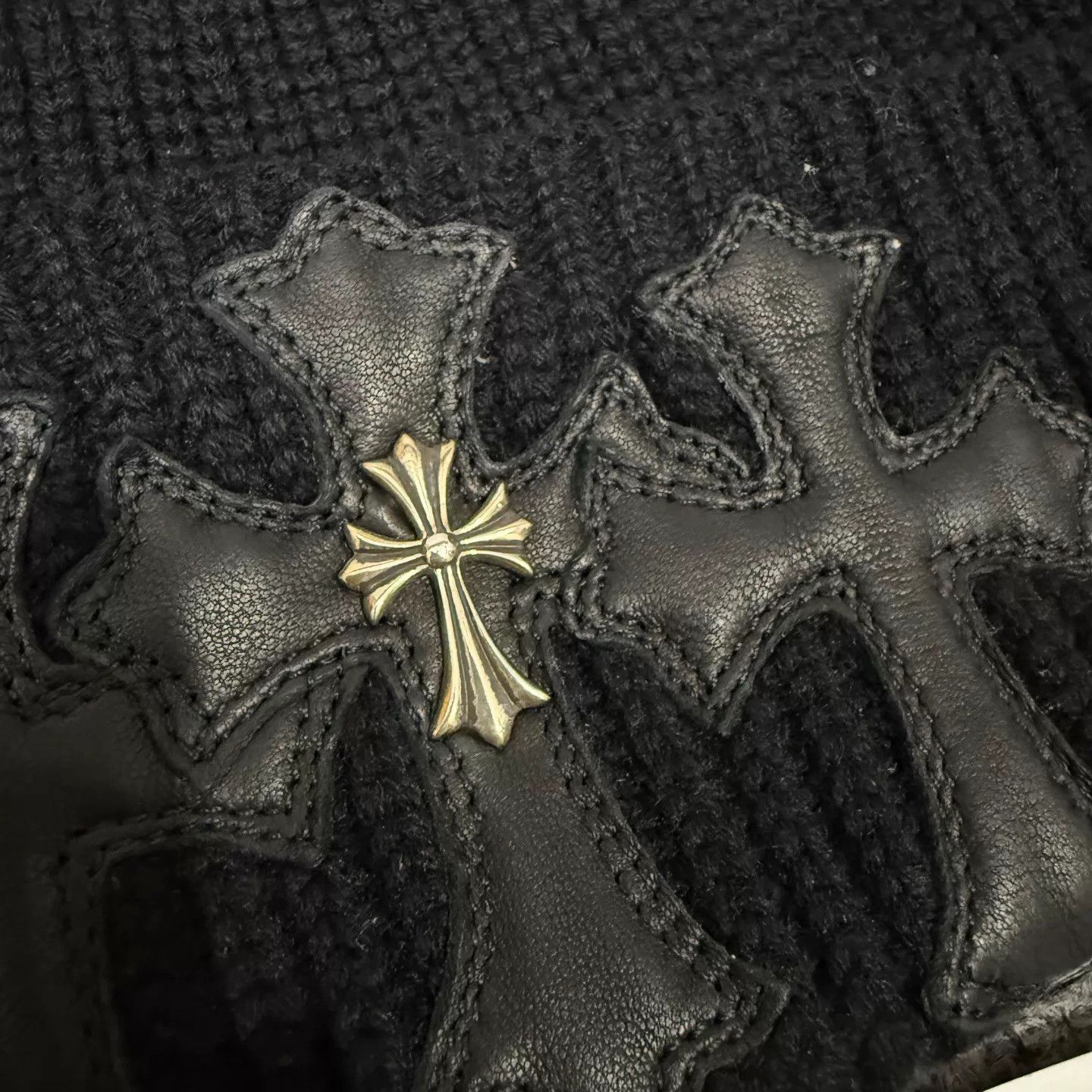 Chrome Hearts Chrome Hearts Black Cross-Patch Cashmere 3-Tone Beanie Size ONE SIZE - 3 Thumbnail