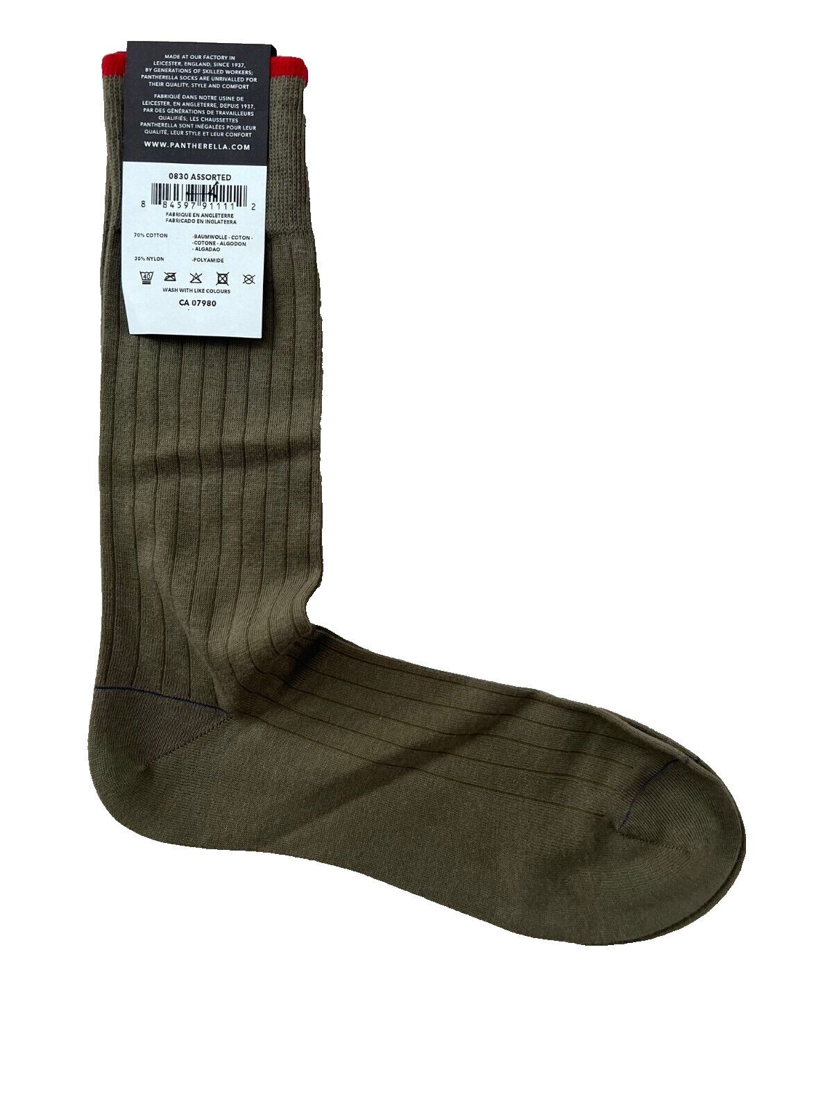 Pantherella Pantherella Cotton Blend Rib Socks Army Green Red Trim ( M ) Size ONE SIZE - 2 Thumbnail