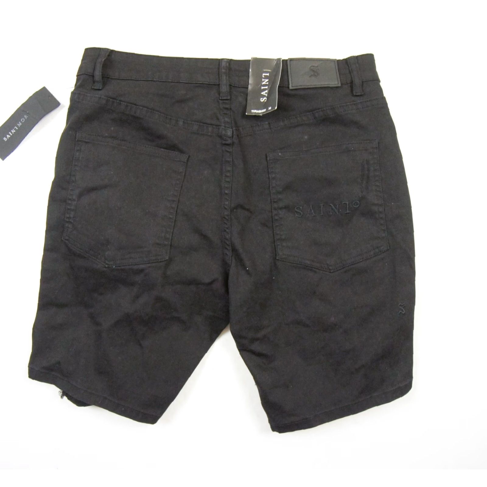 Vintage Saint Morta Men's Denim Shorts 32 Black Thrashed Distressed Stretch Regular Fit Size US 32 / EU 48 - 4 Thumbnail
