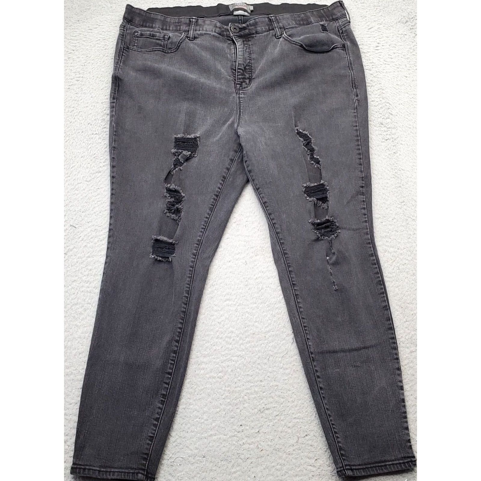 Torrid Torrid Jeans Womens Size 22 Black Denim Premium Stretch Distressed Comfort Skinny Jeans Size 40" / US 18 - 2 Thumbnail