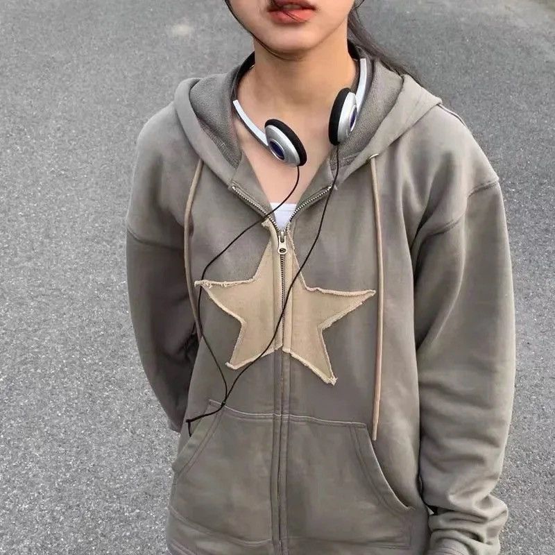 Vintage Unisex Y2k Hip Hop Zipper Sweatshirt Harajuku with Stars Size US L / EU 52-54 / 3 - 1 Thumbnail