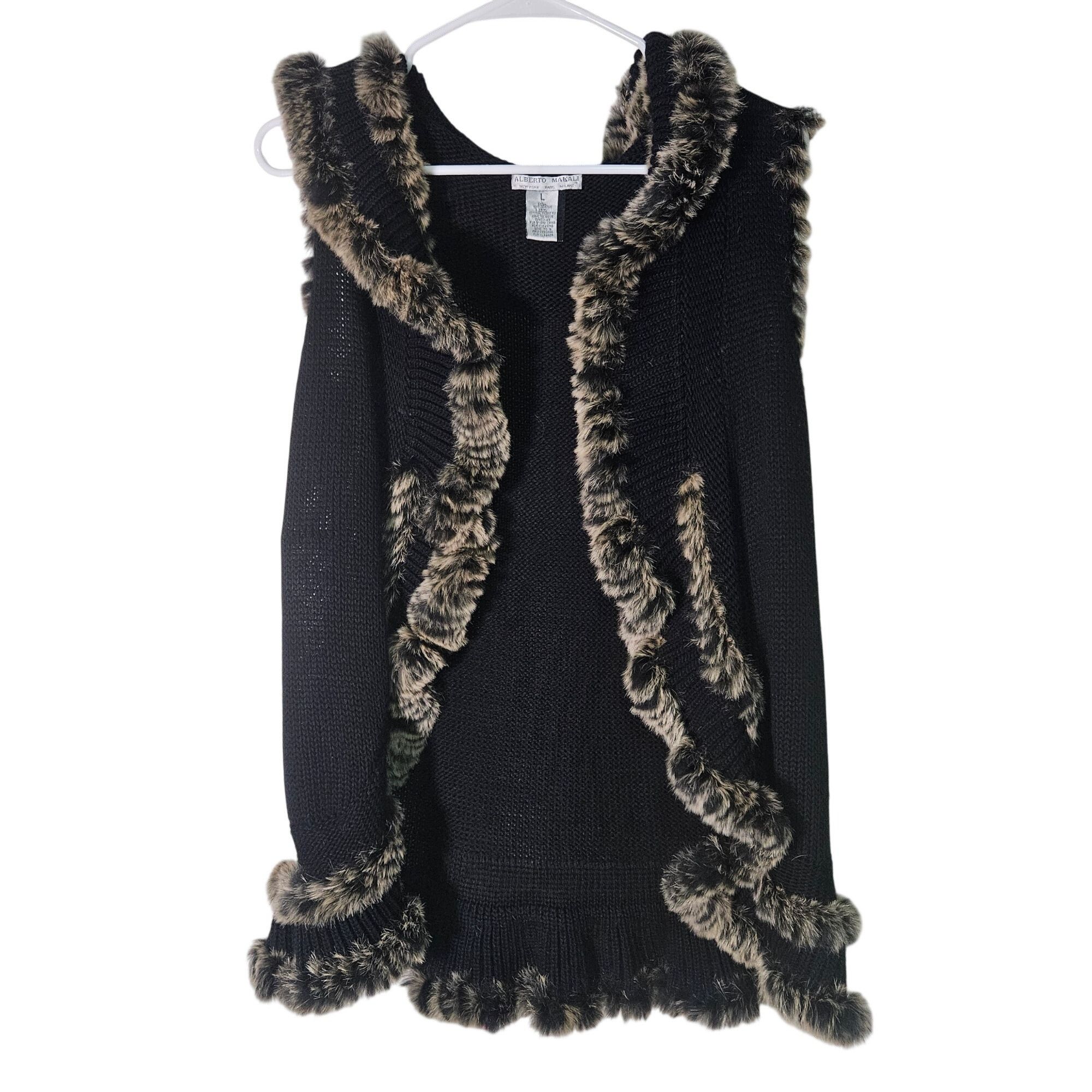 Other Alberto Makali Women’s Fur Trim Knit Vest Black L Whimsygoth Size L / US 10 / IT 46 - 2 Thumbnail