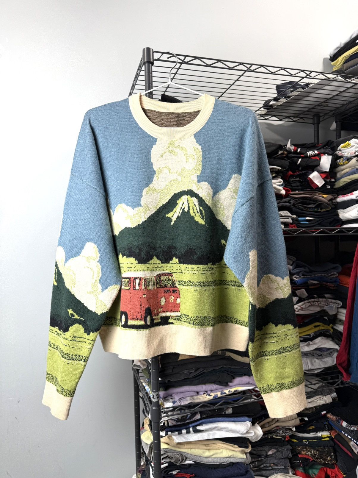 Arts & Science Vintage Full Painting All Over Sweater Car In Mountains Size US M / EU 48-50 / 2 - 1 Thumbnail