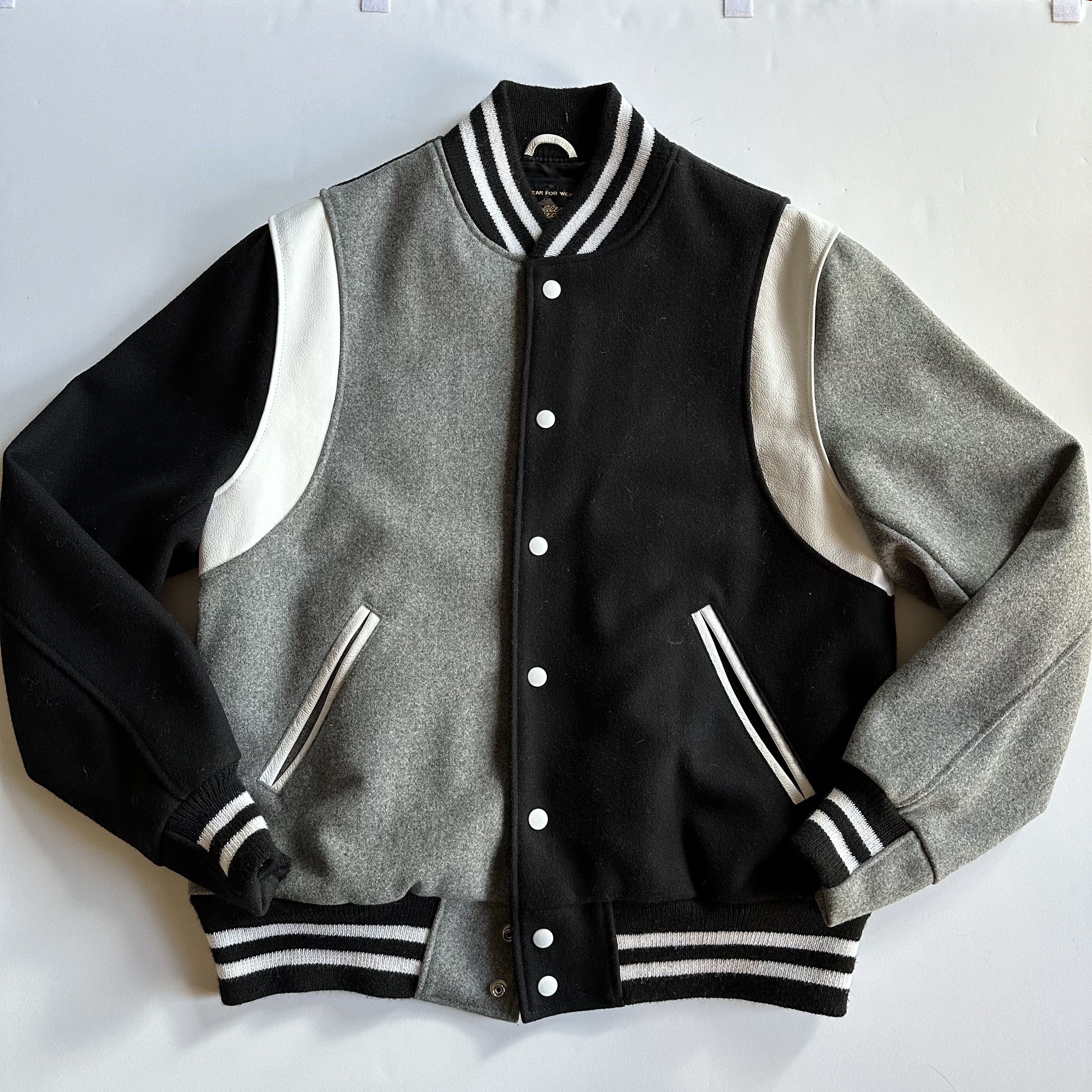 Todd Snyder TODD SNYDER + GOLDEN BEAR Black/ Grey Wool Varsity Jacket ...