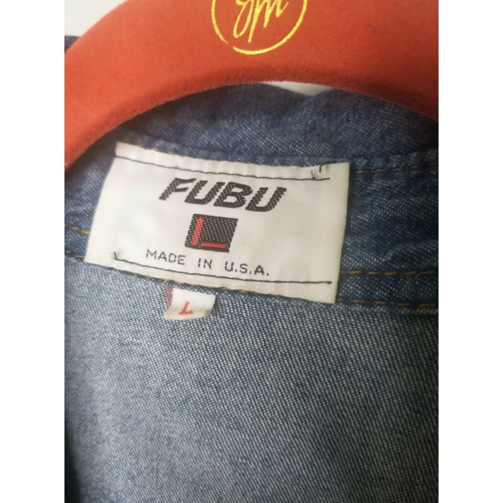 Fubu VINTAGE FUBU Button-Up Shirt Denim 90s Blue Red USA Mens L / Button Front / Long Sleeve / 100% Cotton / Spell Out / Solid / Country of Origin USA Size US L / EU 52-54 / 3 - 3 Thumbnail