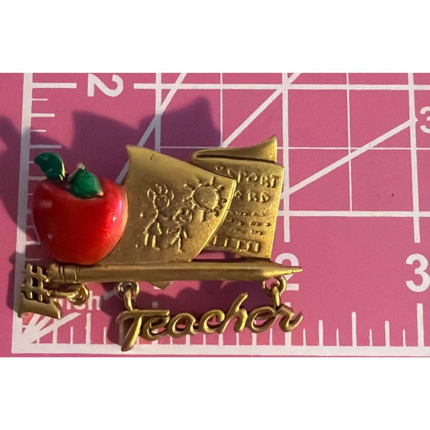 Other Vintage Danecraft Teacher Brooch Pin Red Green Enamel Dangle Size ONE SIZE - 6 Thumbnail