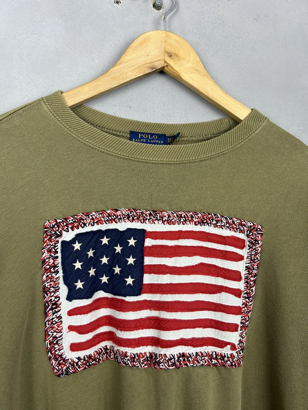Polo Ralph Lauren Polo Ralph Lauren USA Flag Sweatshirt Olive Green Vintage Size XS / US 0-2 / IT 36-38 - 5 Thumbnail
