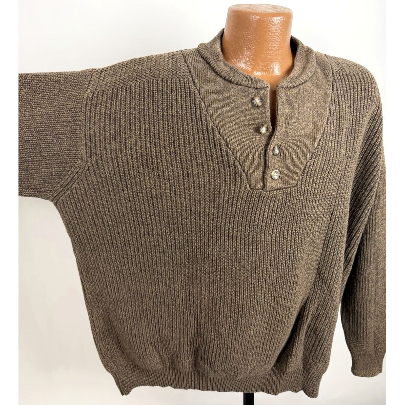 Vintage VINTAGE Cabela's Sweater Henley Mens XL Tall Brown Cotton Knit Ribbed 90s Grunge Retro Weightful Patch +Measurements (No holes) Mens Size US XL / EU 56 / 4 - 5 Thumbnail