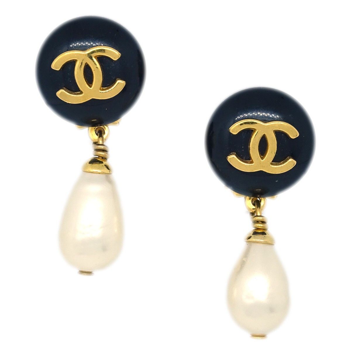 Chanel Chanel CC Dangle Earrings Metal with Faux Pearl Size ONE SIZE - 1 Thumbnail