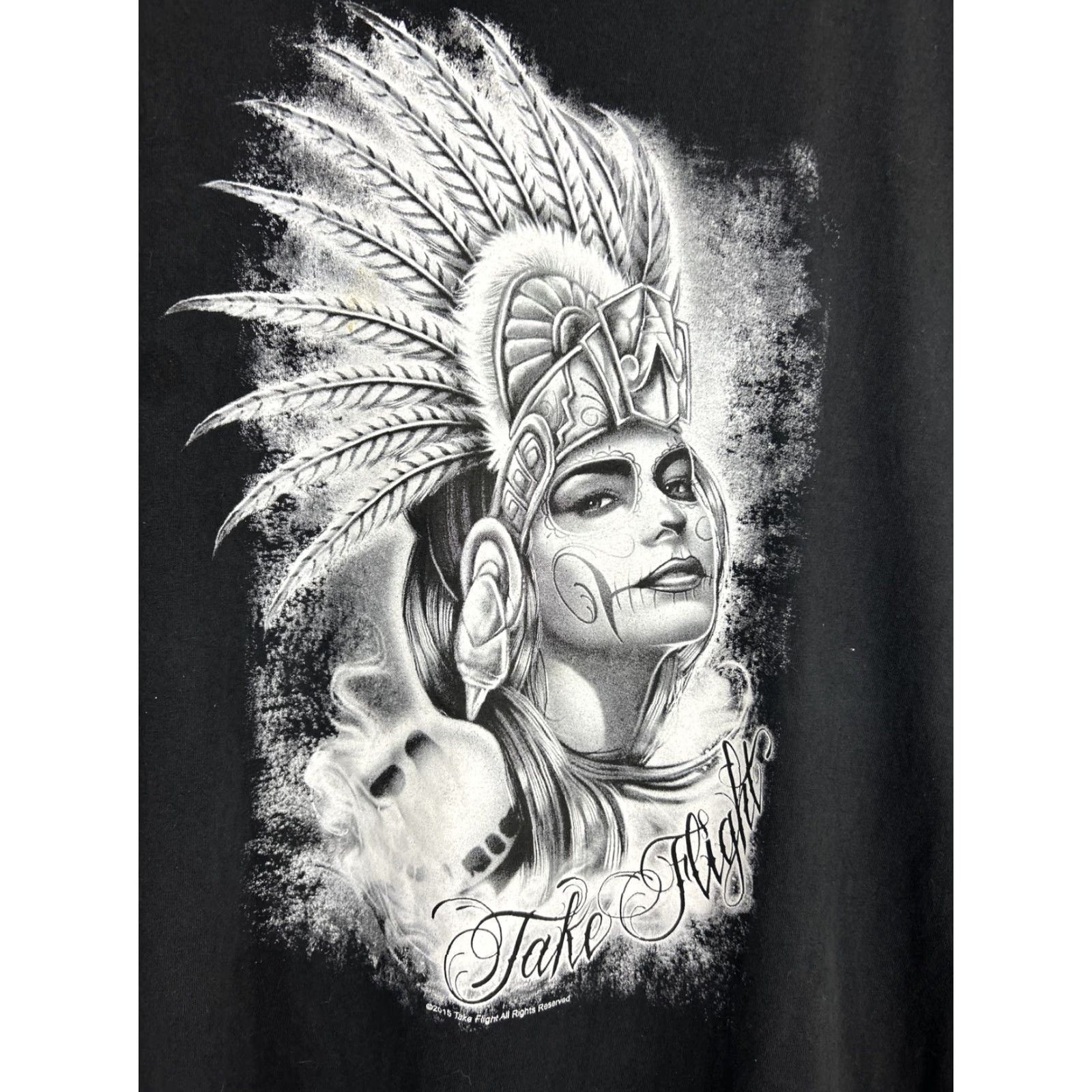 Vintage VINTAGE Take flight Mens 4XL Short Sleeve Black T-Shirt Native Woman Aztec Headdress Take Flight Mens 4XL Short Sleeve Black T-Shirt Aztec Size US XXL / EU 58 / 5 - 5 Thumbnail