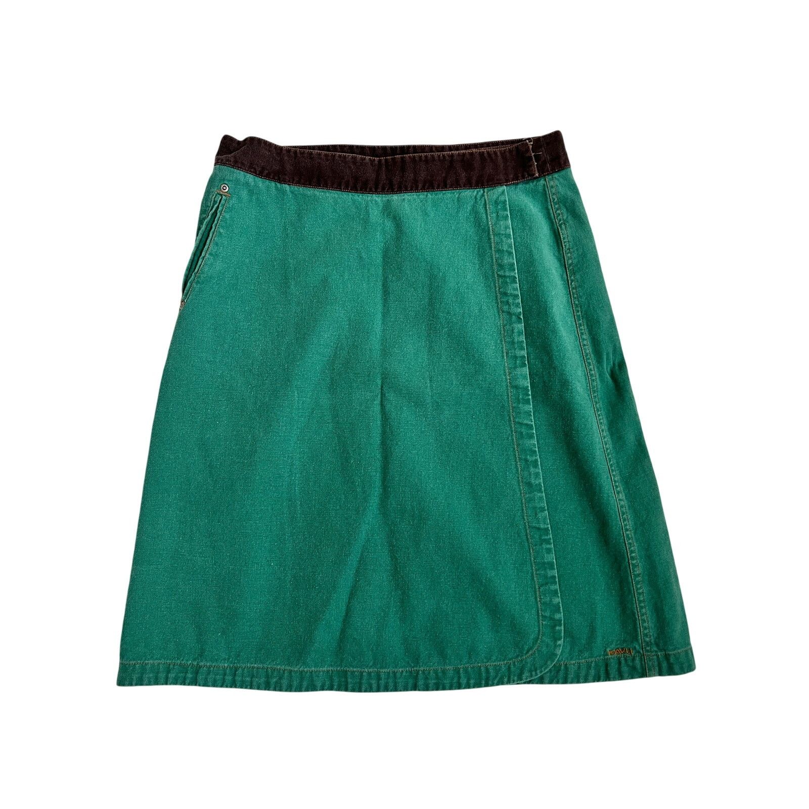 KAVU Kavu Denim Solid Green Knee Length Wrap Skirt Size 10 Size 32" / US 10 / IT 46 - 1 Thumbnail