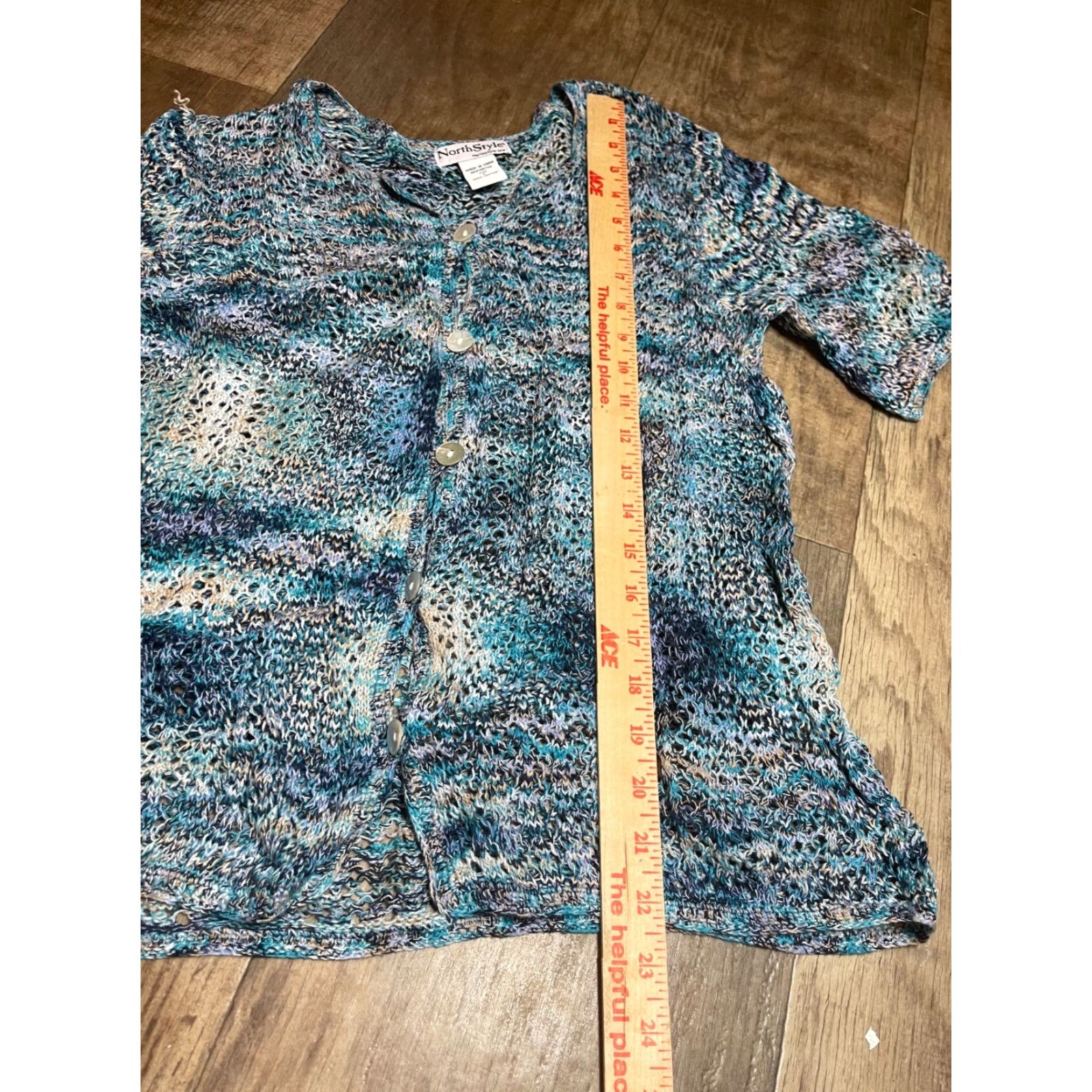 Vintage NorthStyle Shirt Womens Small S Button Up Blue Knit Cotton Short Sleeve Breathing Easy Care Classic Fit Size S / US 4 / IT 40 - 2 Thumbnail