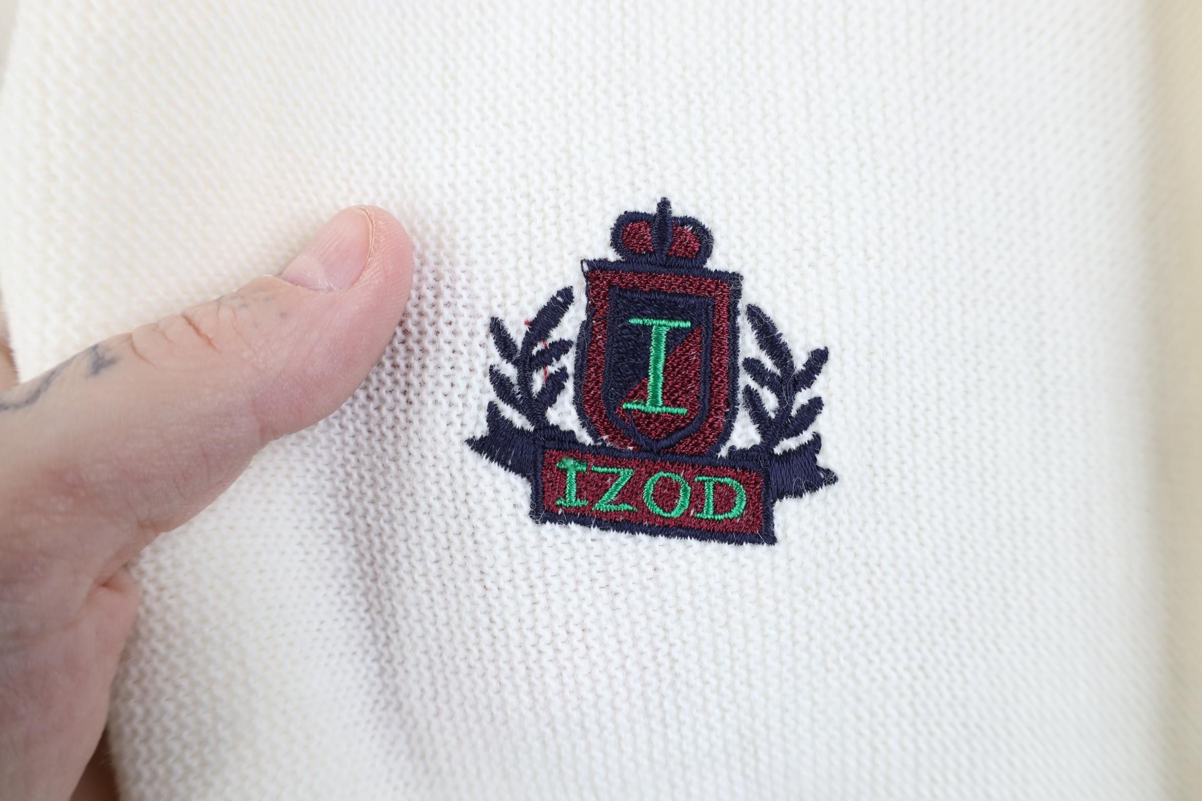 Izod Vintage 80s 90s Izod Shield Knit Cardigan Sweater White USA Size US XL / EU 56 / 4 - 4 Thumbnail