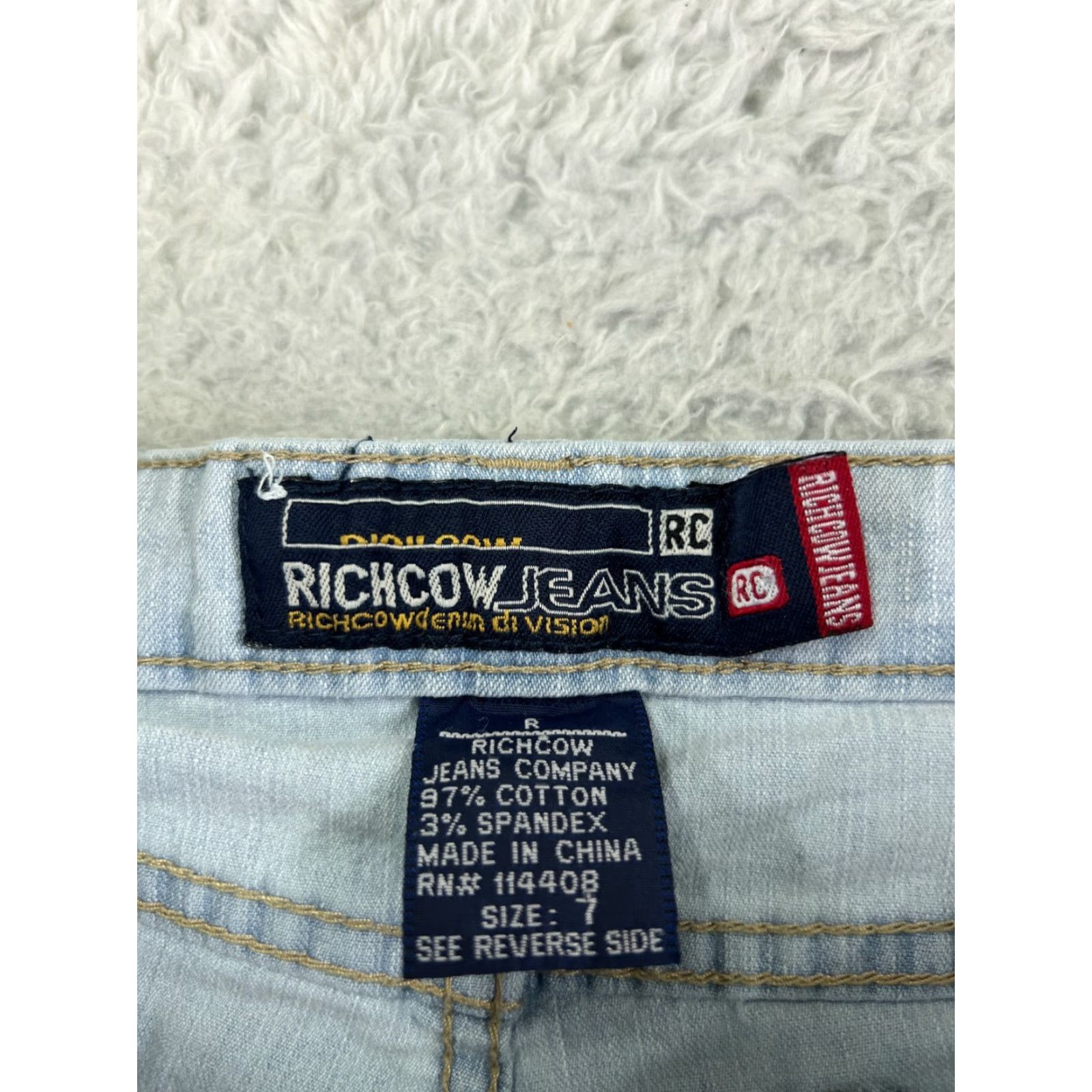 Denime Richcow Jeans Womens 7 Blue Denim Wide-Leg Low Rise Light Wash Distressed Zipper 5-Pocket Inseam 27in Stretch Regular Size 28" / US 6 / IT 42 - 6 Thumbnail