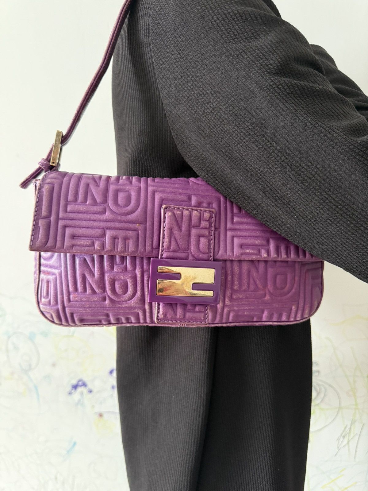 Vintage Fendi Purple Leather Baguette Shoulder Bag, Women's