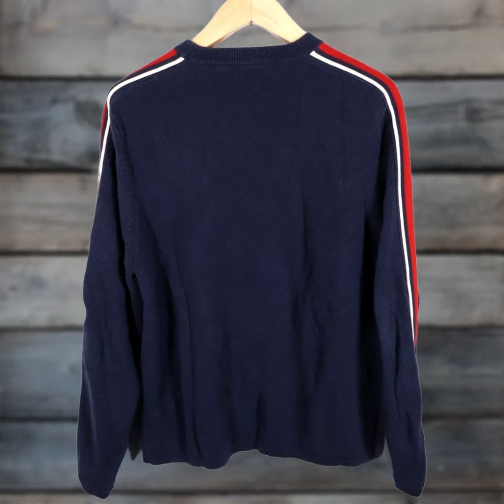 Abercrombie & Fitch VINTAGE Abercrombie & Fitch Sweater Men L Dark Blue Red Striped Sleeve Chunky Knit Crew Neck Pullover Casual Classic Retro Heavyweight Knit Size US L / EU 52-54 / 3 - 1 Thumbnail
