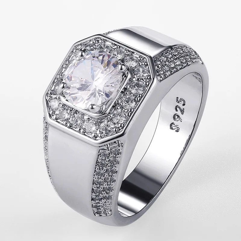 Vintage Luxury 925 Sterling Silver Men AAA Crystal Zircon Stone Size ONE SIZE - 1 Thumbnail