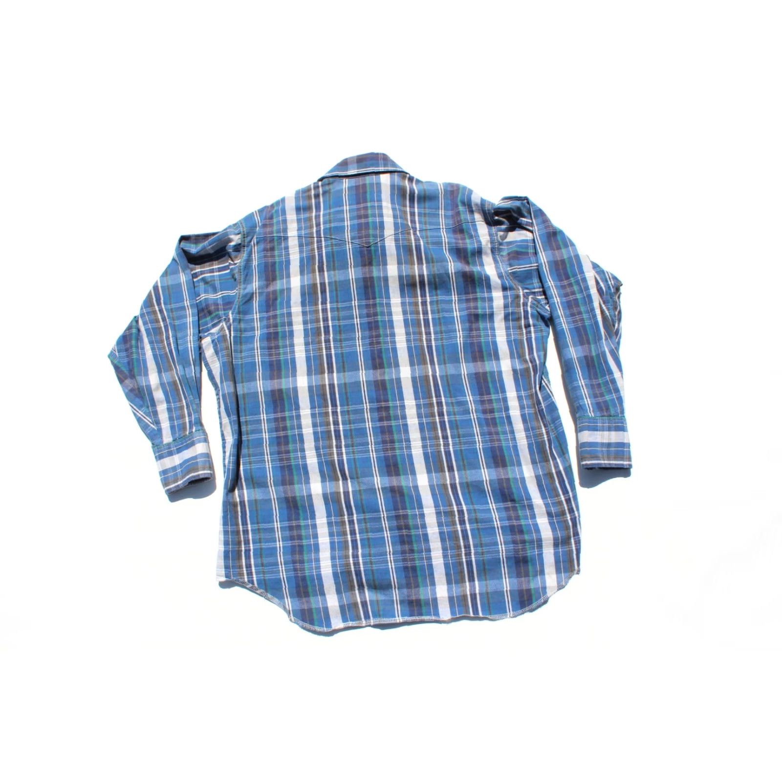 Wrangler VINTAGE Wrangler Shirt Men Flannel Long Sleeve Pearl Snap Western Plaid Blue White M Button-Up Snap_HEADER Size US M / EU 48-50 / 2 - 4 Thumbnail