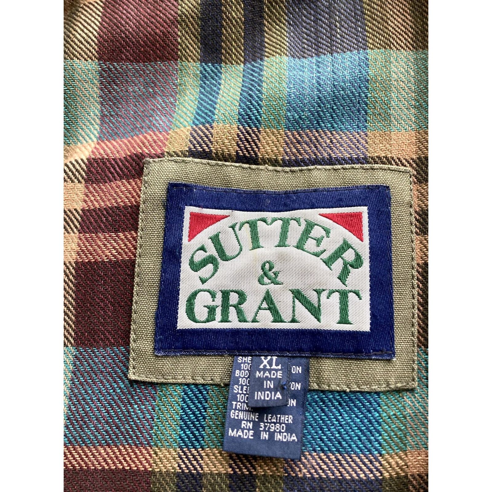 Vintage VTG Sutter & Grant Barn Coat Mens XL Heavy Canvas Leather Trim Plaid Lined Chore Jacket Regular Size Green 90s Outdoor Hunting USA Jacket Size US M / EU 48-50 / 2 - 6 Thumbnail