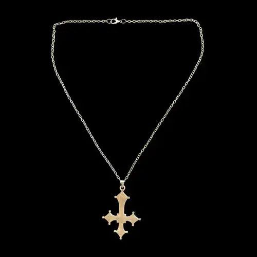 Jewelry Chrome Red Silver Cross Goth God Pendant Necklace Star Demon Size ONE SIZE - 2 Thumbnail