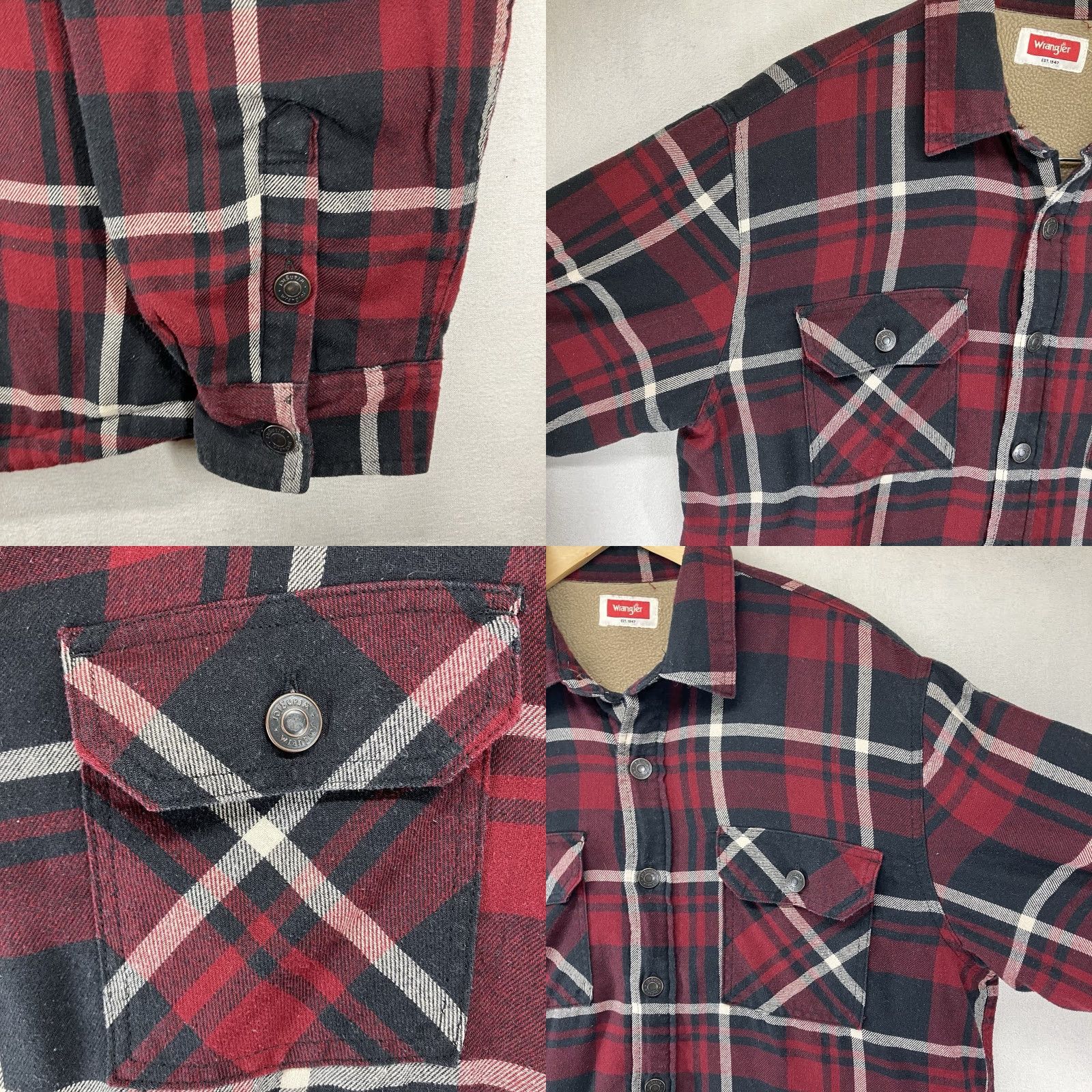 Wrangler VINTAGE Wrangler Shirt Jacket Men M Heavy Plaid Sherpa Lined Flannel Barn Coat Shacket Red 45 in Chest Mens Regular Size M Size US M / EU 48-50 / 2 - 8 Thumbnail