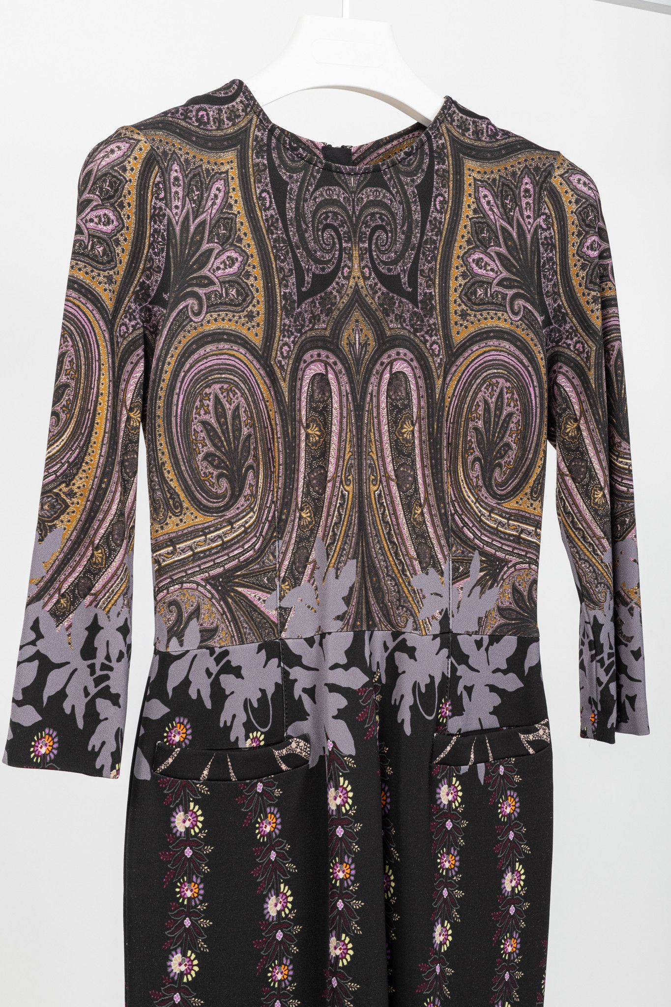 Etro Etro Purple & Black Paisley & Floral Jersey Midi Dress Size S / US 4 / IT 40 - 3 Thumbnail