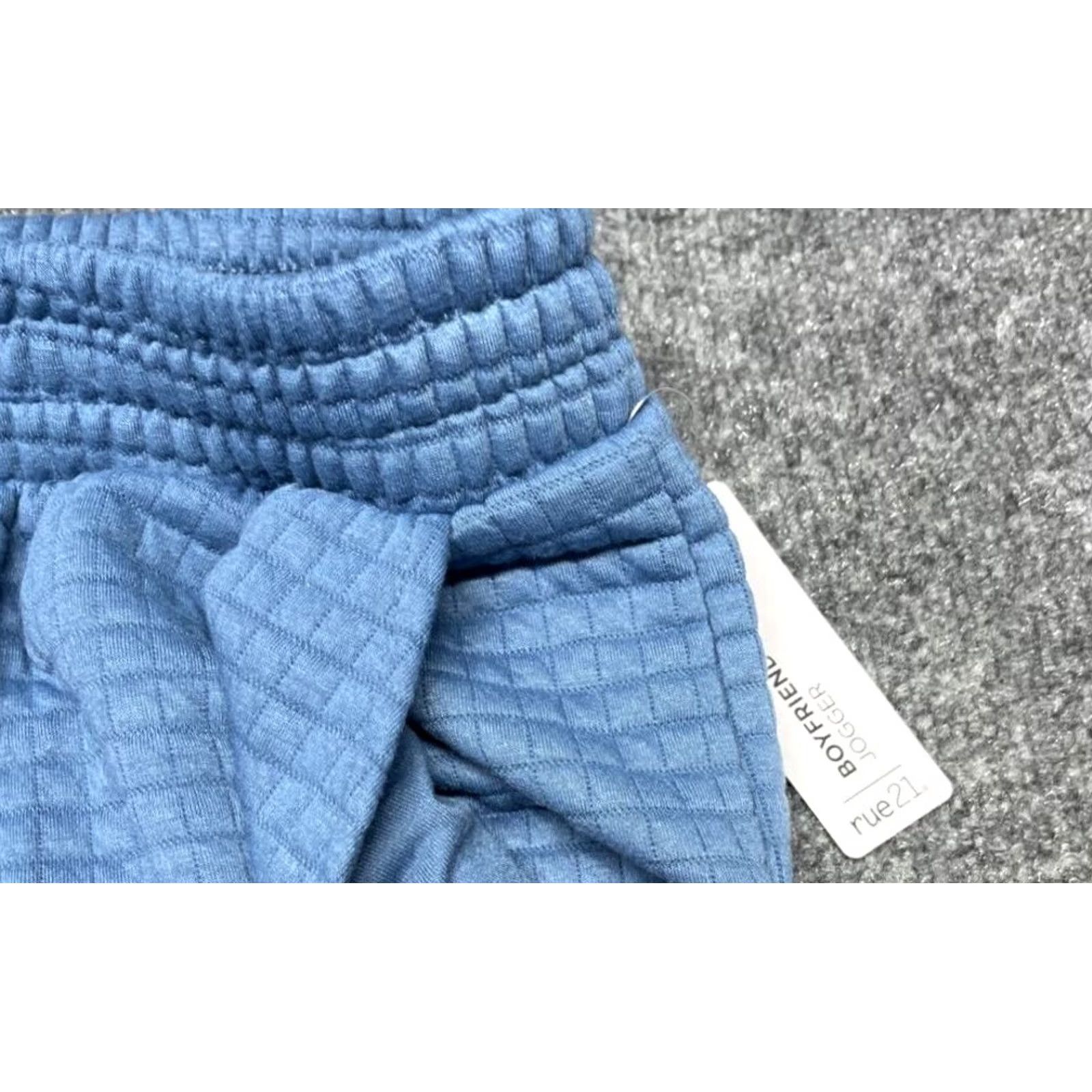 Vintage Rue21 Boyfriend Jogger Pants Womens M Blue Pockets Elastic Waist Quilted New Size 29" - 2 Thumbnail