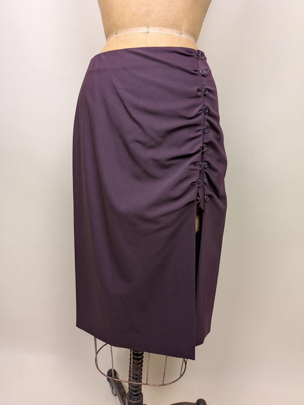 Emporio Armani Y2K Armani wool aubergine gathered slit skirt Size 28" / US 6 / IT 42 - 1 Thumbnail