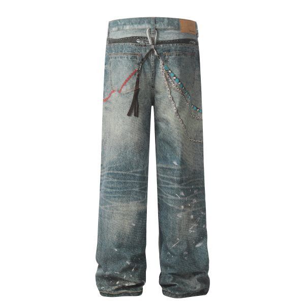 Japanese Brand × Jean High Street Washed Loose Wide Leg Inkjet Printed Jeans Size US 32 / EU 48 - 2 Thumbnail