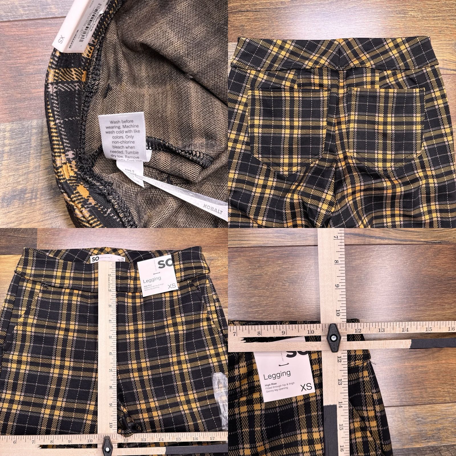 Vintage SO High Rise Legging Womens XS Black Plaid Stretch Ponte Logo Casual Sport City Size 26" / US 2 / IT 38 - 8 Thumbnail