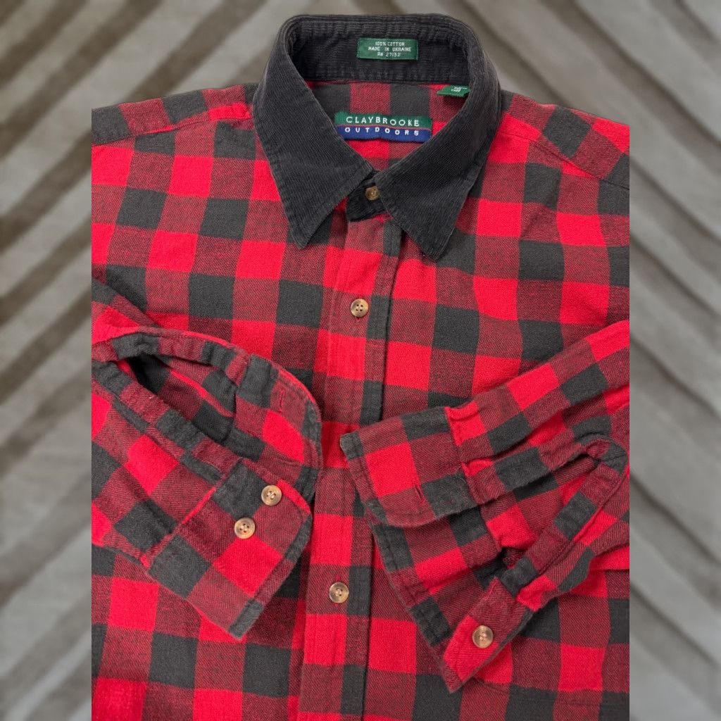 Vintage VINTAGE Claybrooke Flannel Shirt Men Large Red Black Check Corduroy Collar 90s Plaid Button-Up Size US L / EU 52-54 / 3 - 1 Thumbnail