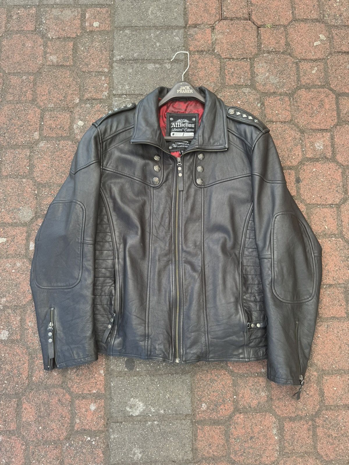 Affliction leather jacket fashion with cross