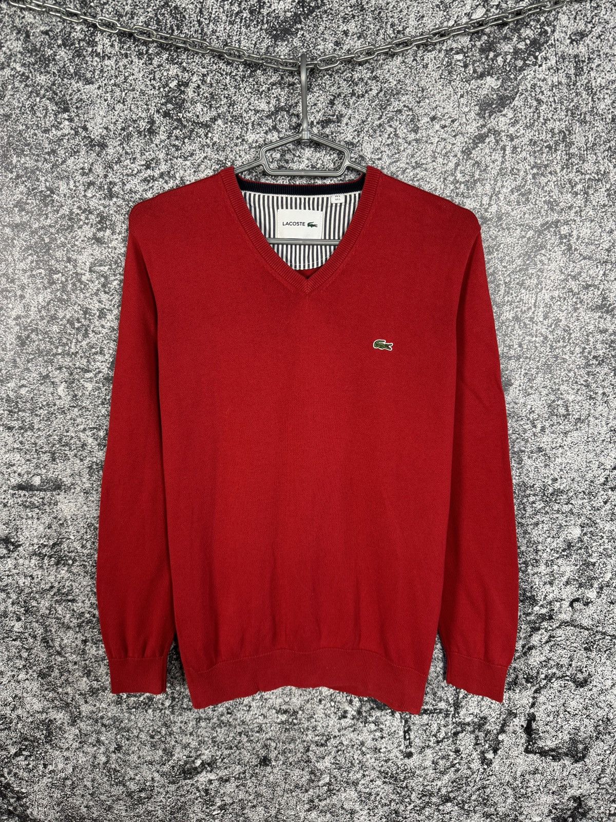 Lacoste Men’s Lacoste V-Neck Red Sweater Pullover Size 5 (Large) Size US L / EU 52-54 / 3 - 1 Thumbnail